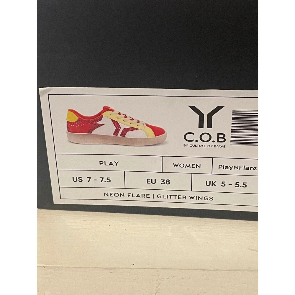 C.O.B.‎ Neon Flare Glitter Wings Red Yellow White Women's Sneakers Size 38